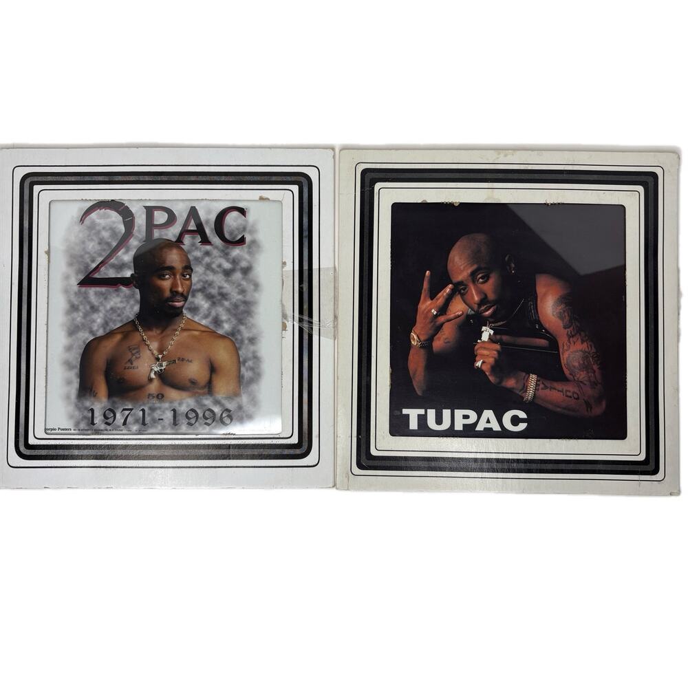 Vintage 2Pac Tupac Carnival Fair Prize 8x8 Glass - Set of 2